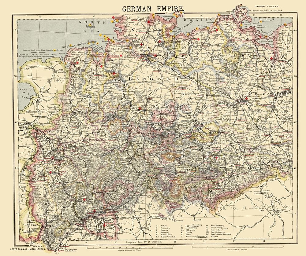 German Empire 1 Germany - Letts 1883 art print by Letts for $57.95 CAD