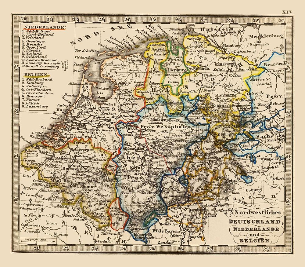 Northwest Germany Netherlands Belgium Benelux art print by Stieler for $57.95 CAD