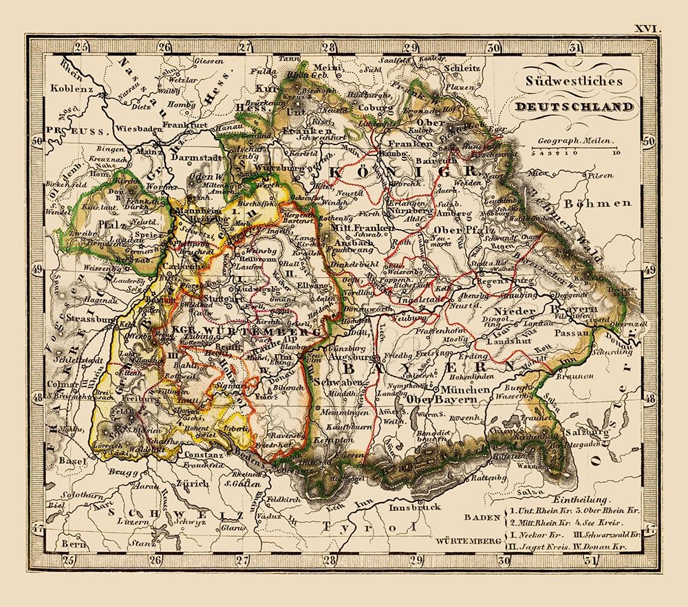 Southwest Germany - Stieler 1852 art print by Stieler for $57.95 CAD