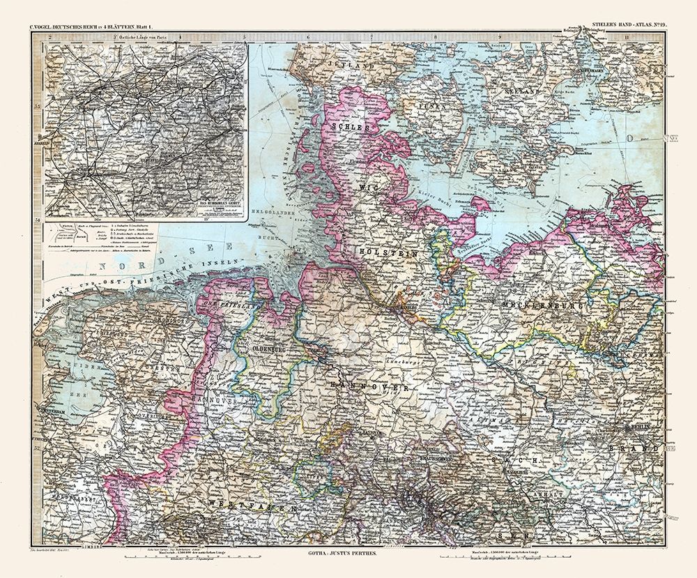 Northwest Germany - Stieler 1885 art print by Stieler for $57.95 CAD