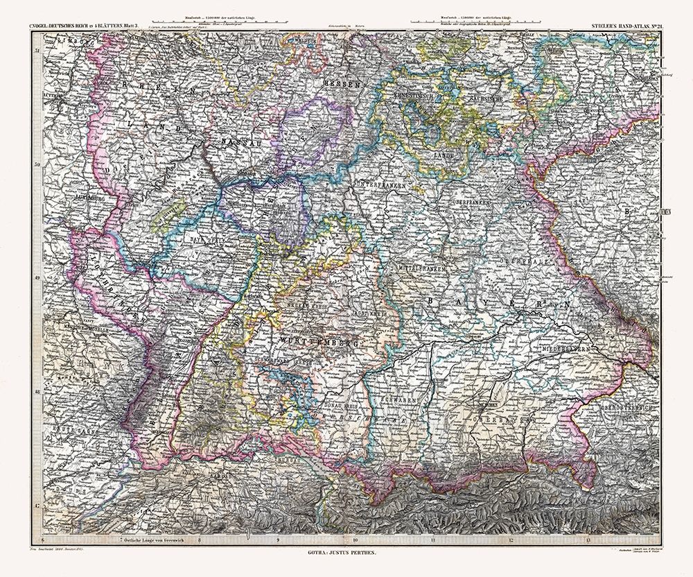 Southern Germany - Stieler 1885 art print by Stieler for $57.95 CAD