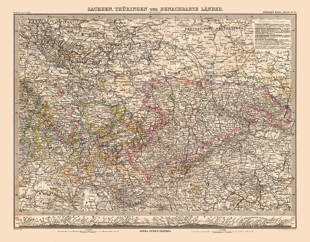 Europe Saxony Thuringia Germany - Stieler 1885 art print by Stieler for $57.95 CAD