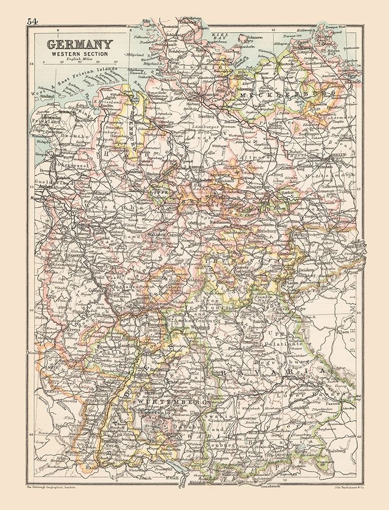 Western Germany - Bartholomew 1892 art print by Bartholomew for $57.95 CAD