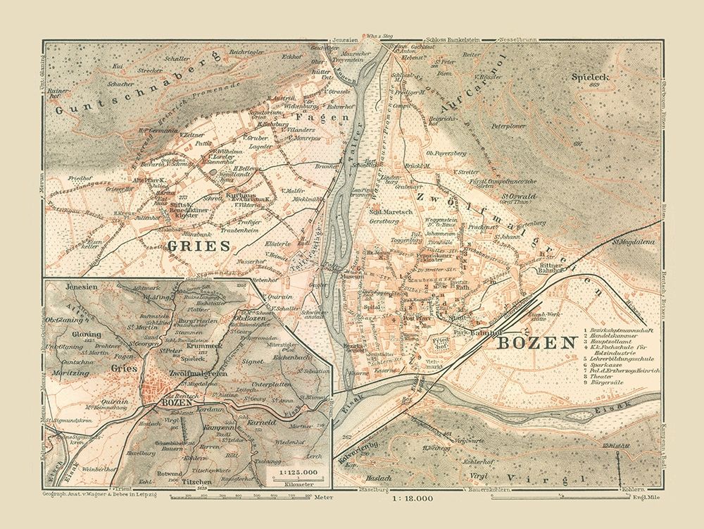 Gries Bozen Region Germany Italy - Baedeker 1910 art print by Baedeker for $57.95 CAD