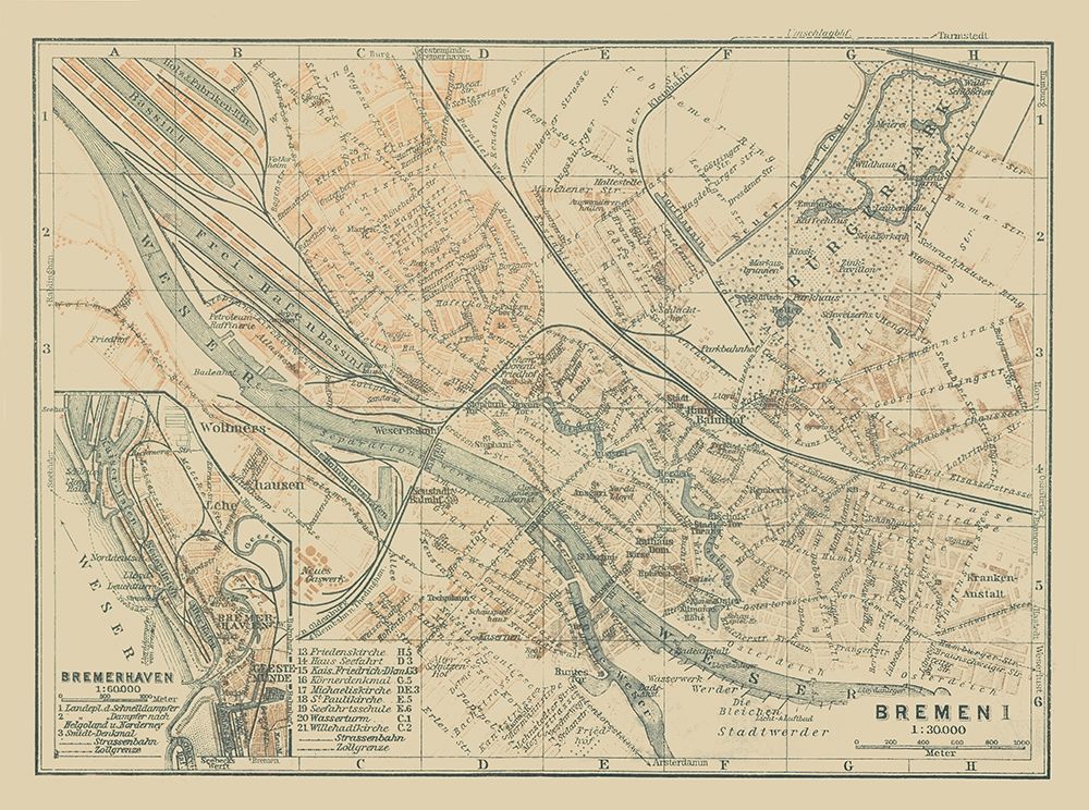 Bremen Bremerhaven Germany - Baedeker 1914 art print by Baedeker for $57.95 CAD