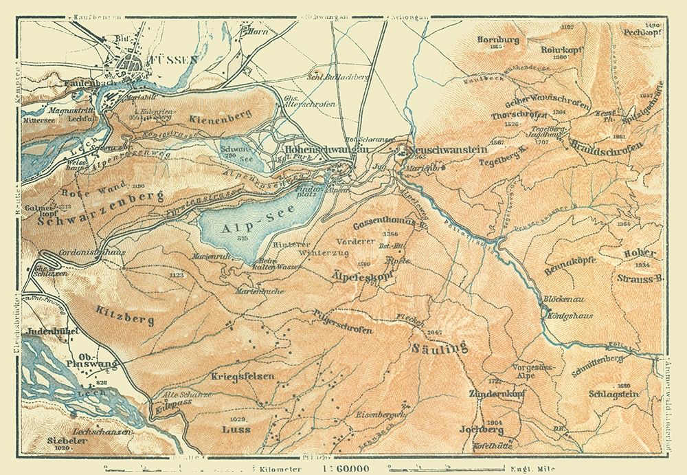 Fussen Region Germany - Baedeker 1914 art print by Baedeker for $57.95 CAD