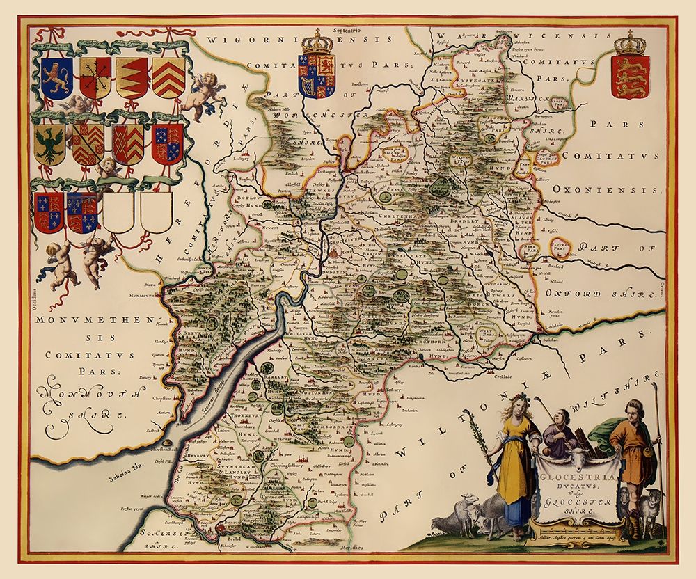Glocestershire County England - Jansson 1646 art print by Jansson for $57.95 CAD