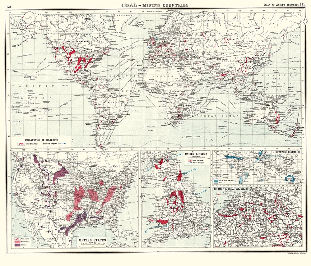 Global Coal Mining Countries - Bartholomew 1907 art print by Bartholomew for $57.95 CAD