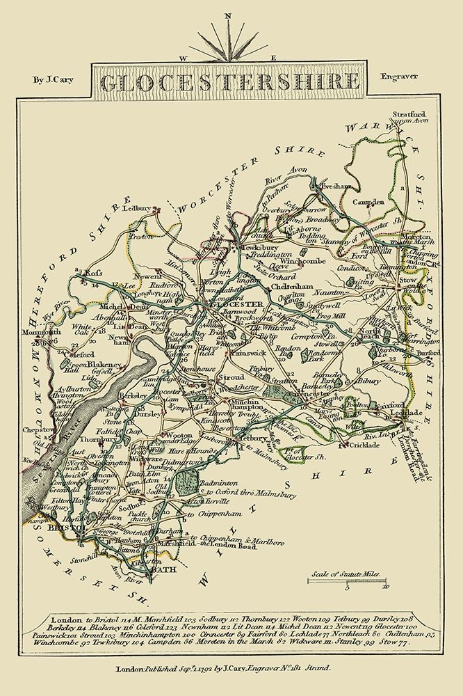 Glocestershire County England - Cary 1792 art print by Cary for $57.95 CAD
