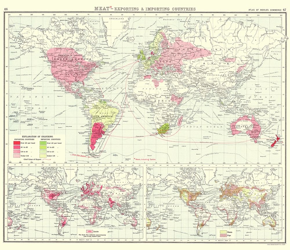Global Meat Exporting Importing - Bartholomew 1907 art print by Bartholomew for $57.95 CAD