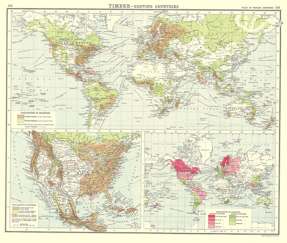 Global Timber Growing Countries - Bartholomew 1907 art print by Bartholomew for $57.95 CAD