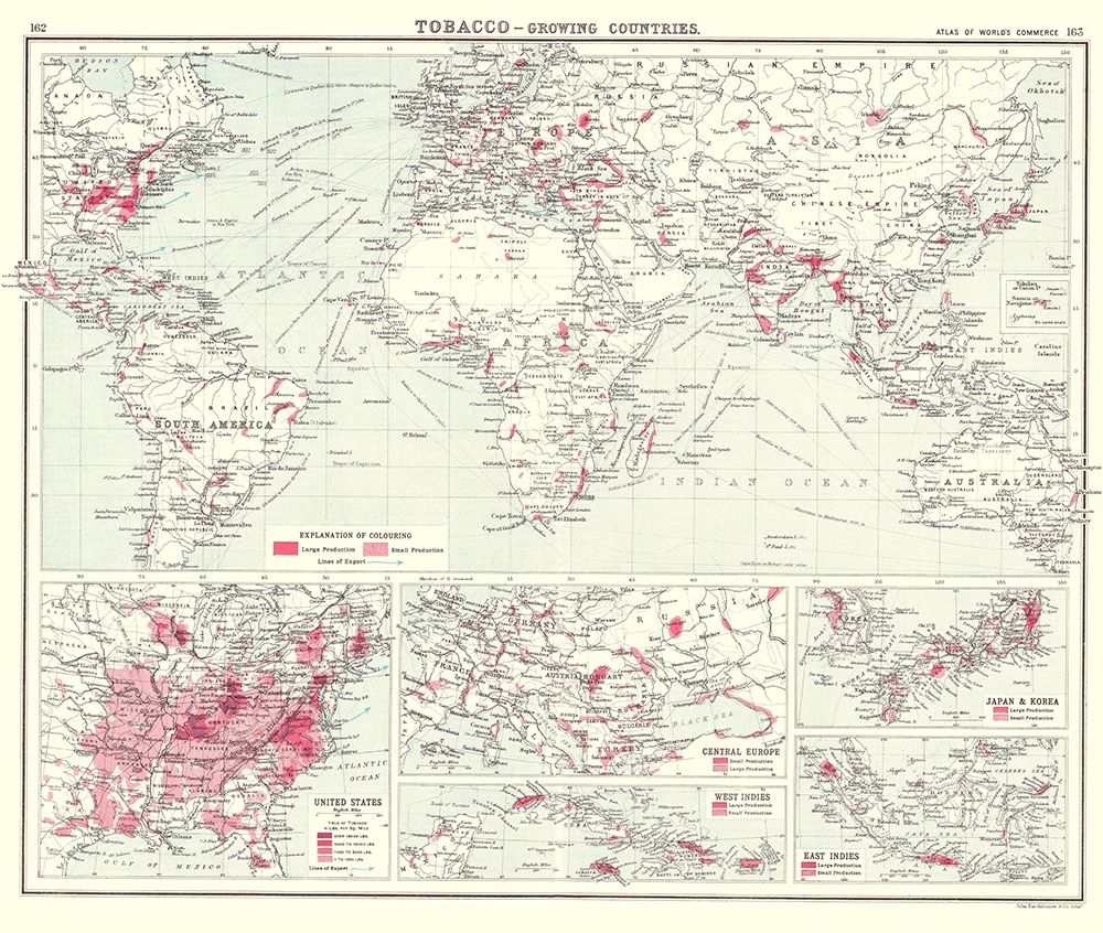 Global Tobacco Growing Countries - Bartholomew art print by Bartholomew for $57.95 CAD