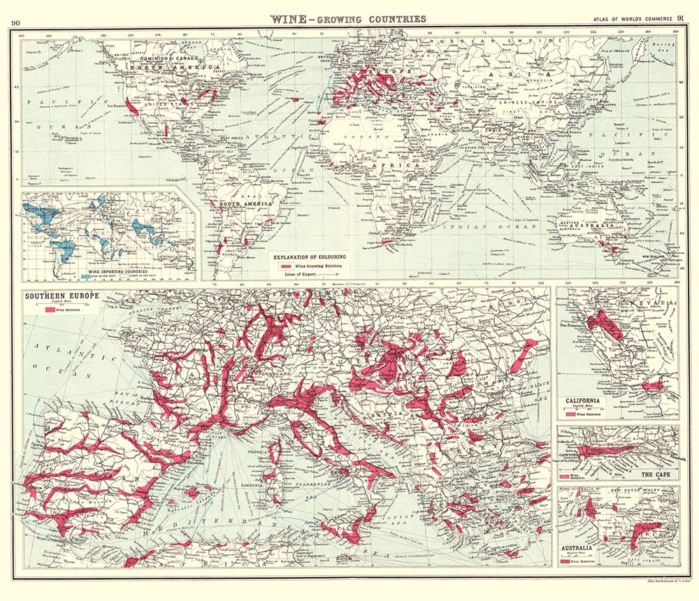 Global Wine Growing Countries - Bartholomew 1907 art print by Bartholomew for $57.95 CAD