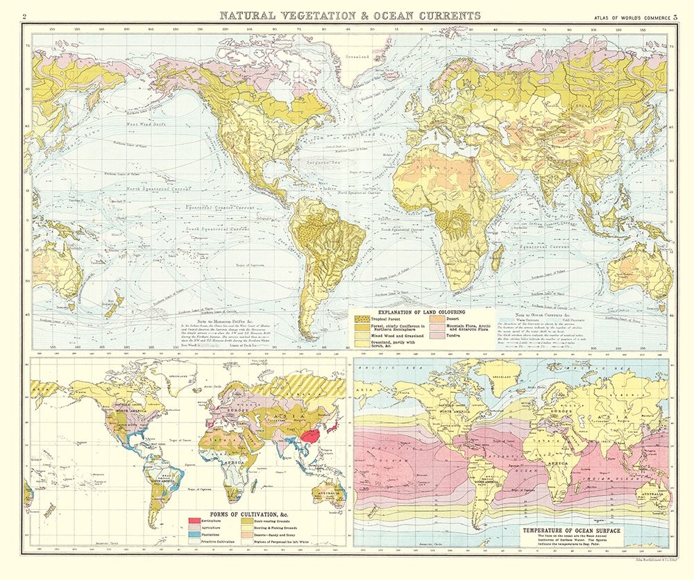 Global Natural Vegetation Ocean Currents art print by Bartholomew for $57.95 CAD