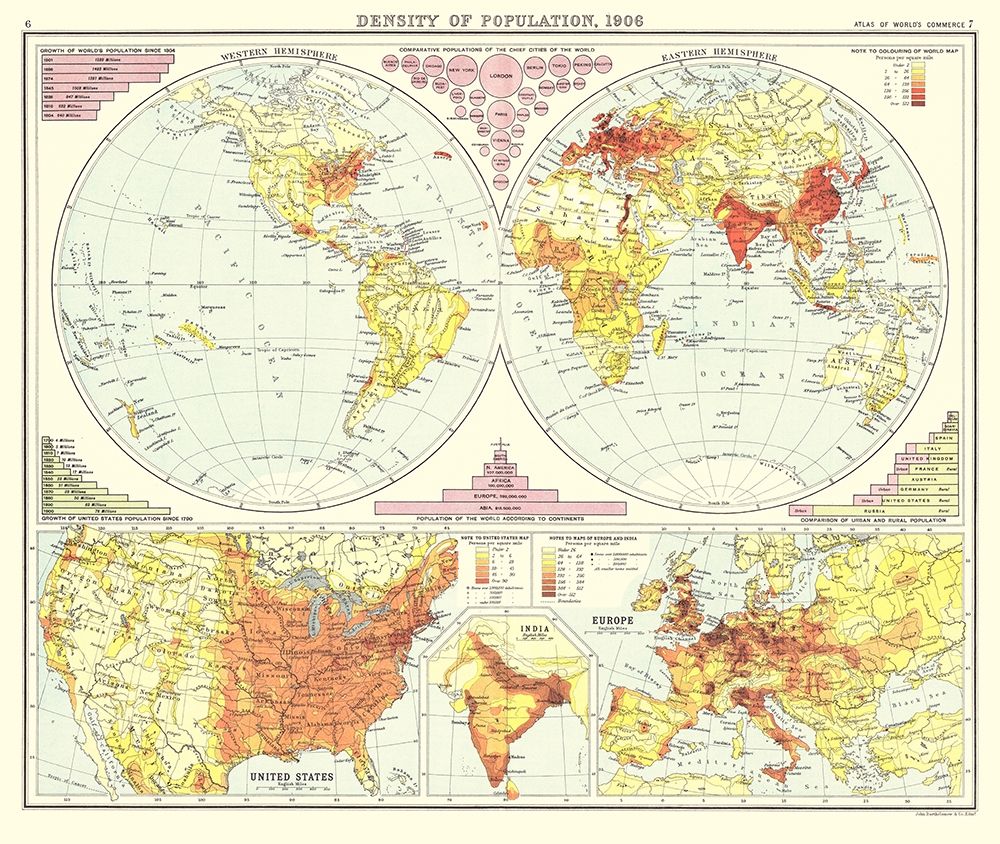 Global Density of Population - Bartholomew 1906 art print by Bartholomew for $57.95 CAD