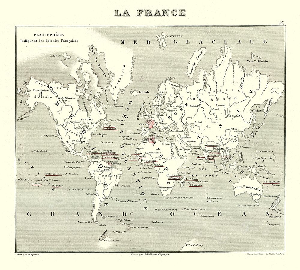 French Global Colonies - Migeon 1869 art print by Migeon for $57.95 CAD