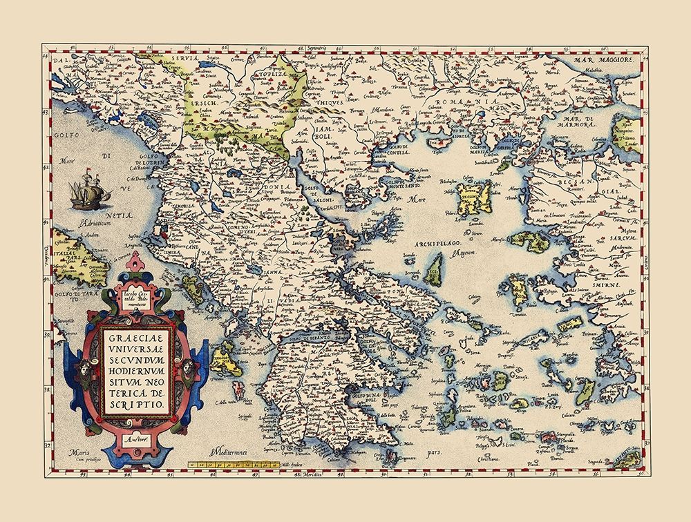 Hellenic Republic Greece - Ortelius 1606 art print by Ortelius for $57.95 CAD