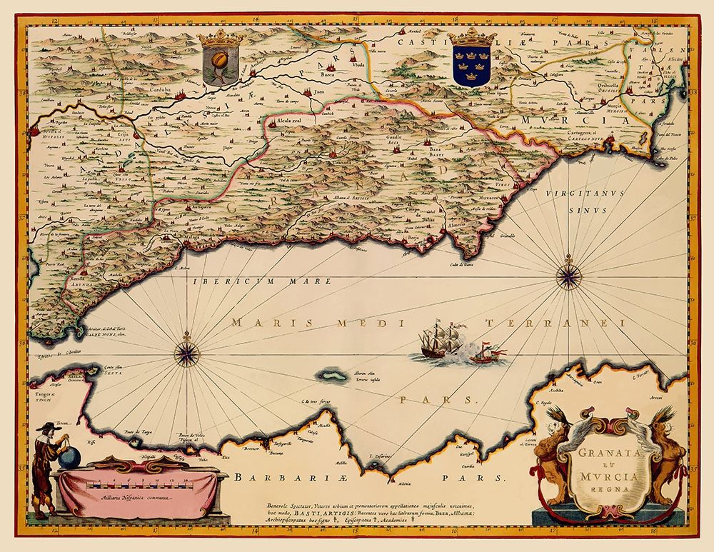 Iberian Peninsula Granada Murcia Spain - Blaeu art print by Blaeu for $57.95 CAD