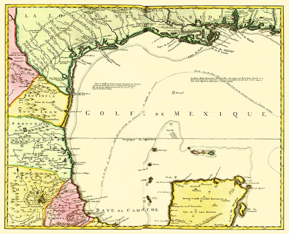 Gulf of Mexico Mexico Coast Louisiana - 1492 art print by Unknown for $57.95 CAD