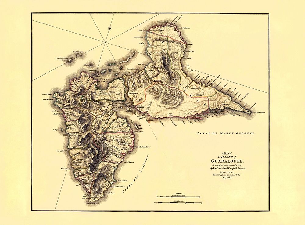 Caribbean Guadeloupe - Jefferys 1775 art print by Jefferys for $57.95 CAD