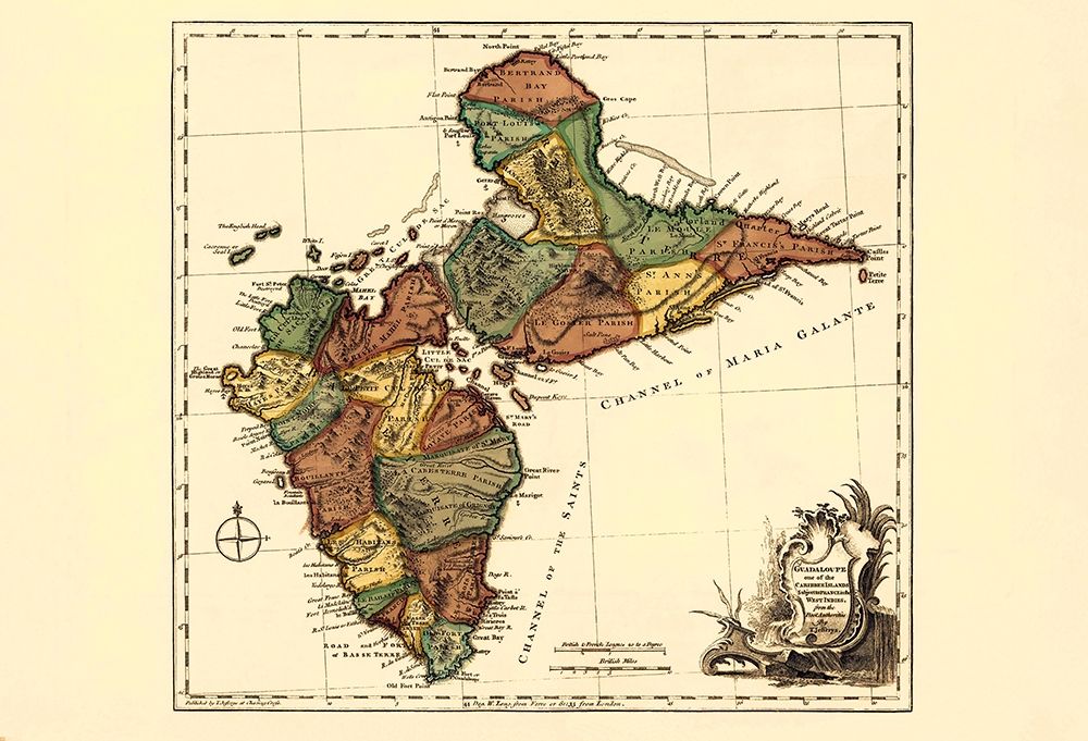 Caribbean Guadeloupe - Jefferys 1775 art print by Jefferys for $57.95 CAD