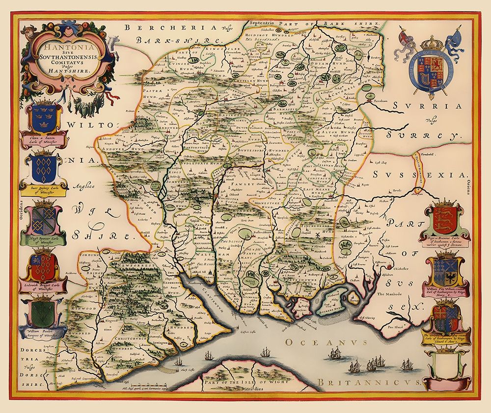 Hampshire County England - Blaeu 1646 art print by Blaeu for $57.95 CAD