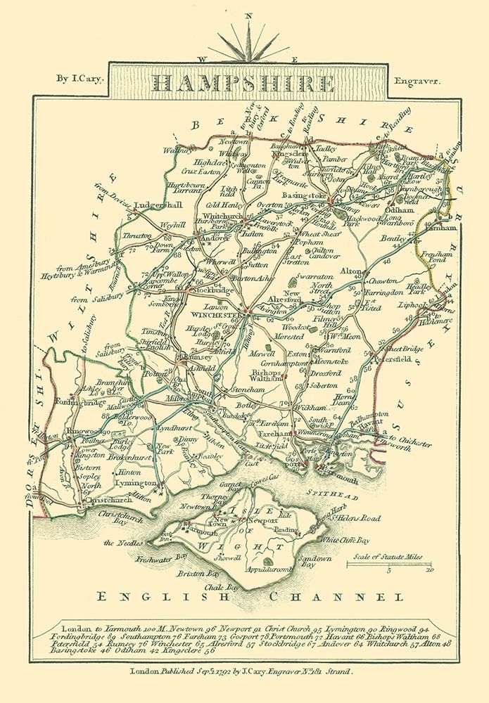Hampshire County England - Cary 1792 art print by Cary for $57.95 CAD