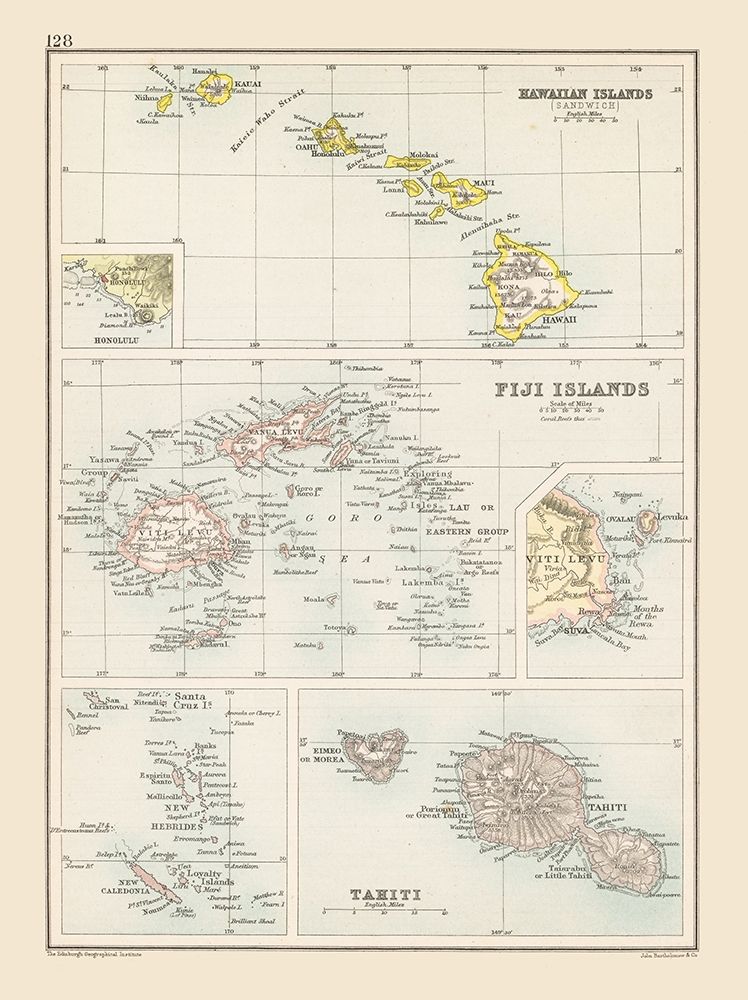 Hawaii Fiji Tahiti - Bartholomew 1892 art print by Bartholomew for $57.95 CAD