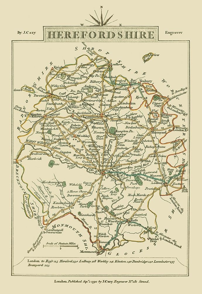 Herefordshire County England - Cary 1792 art print by Cary for $57.95 CAD