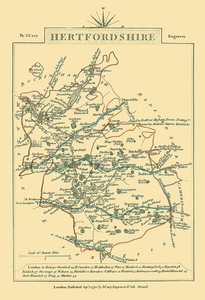 Hertfordshire County England - Cary 1792 art print by Cary for $57.95 CAD