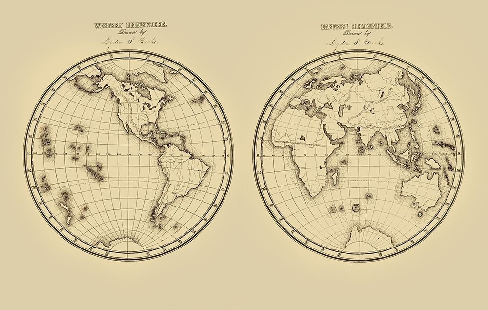 Western Hemisphere Eastern Hemisphere - Fitch 1850 art print by Fitch for $57.95 CAD