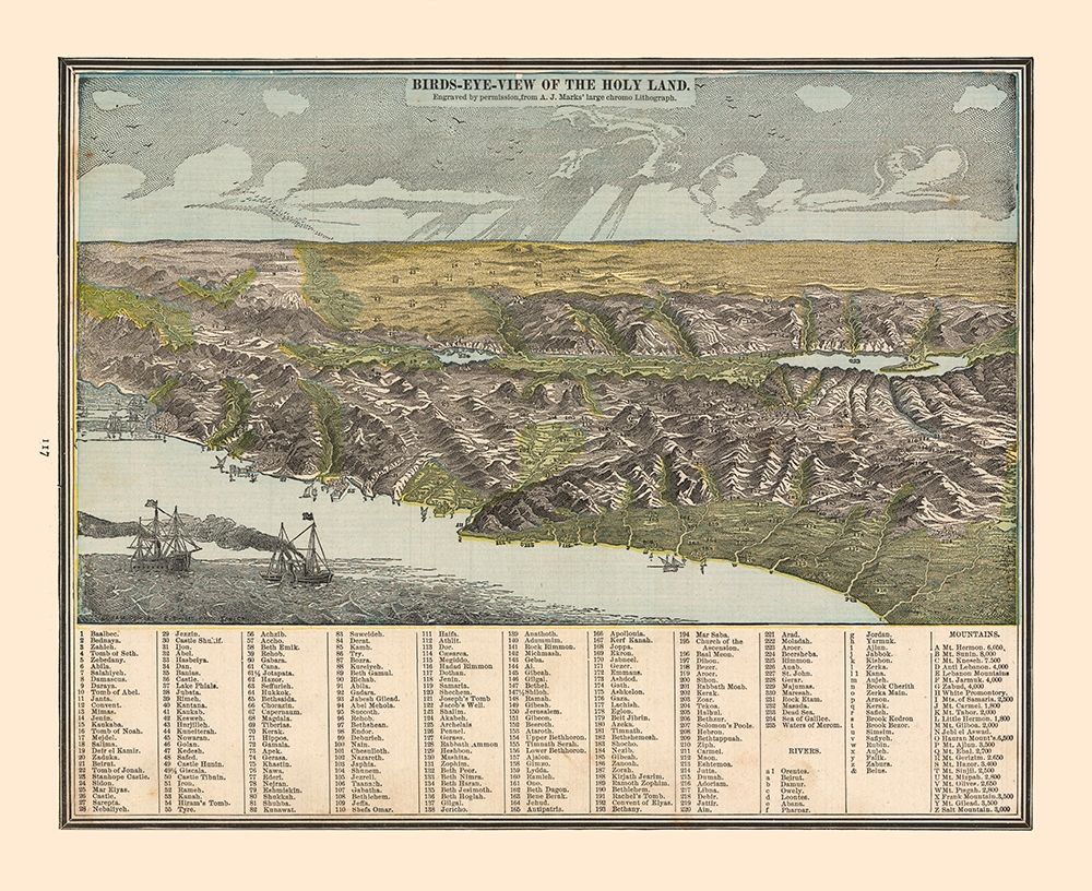 Birds Eye View of The Holy Land - Cram 1888 art print by Cram for $57.95 CAD