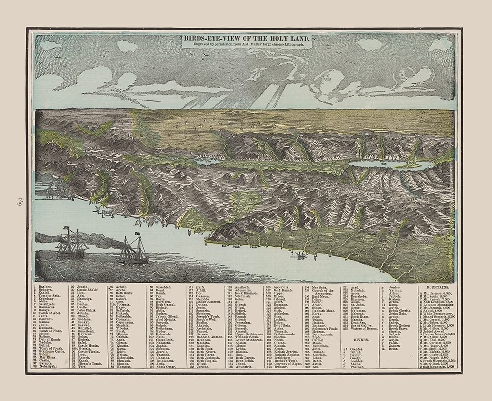 Birds Eye View of The Holy Land - Cram 1892 art print by Cram for $57.95 CAD