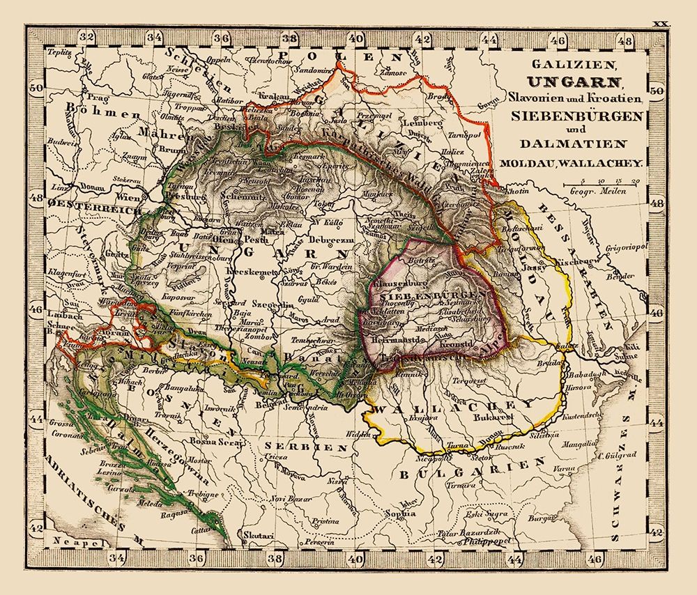 Eastern Europe Hungary Poland Balkan Peninsula art print by Stieler for $57.95 CAD