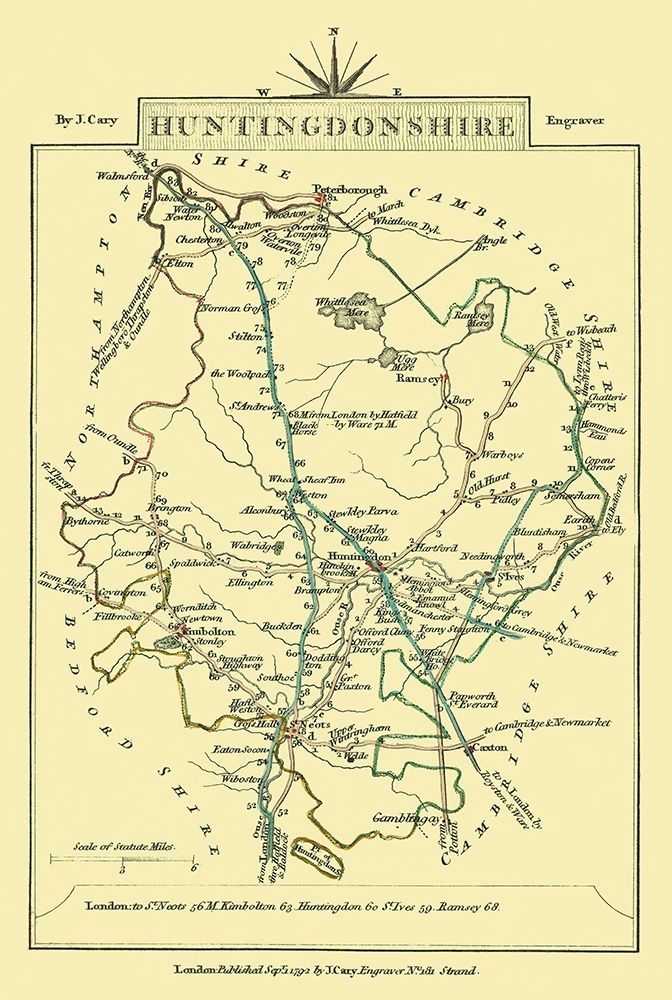 Huntingdonshire County England - Cary 1792 art print by Cary for $57.95 CAD