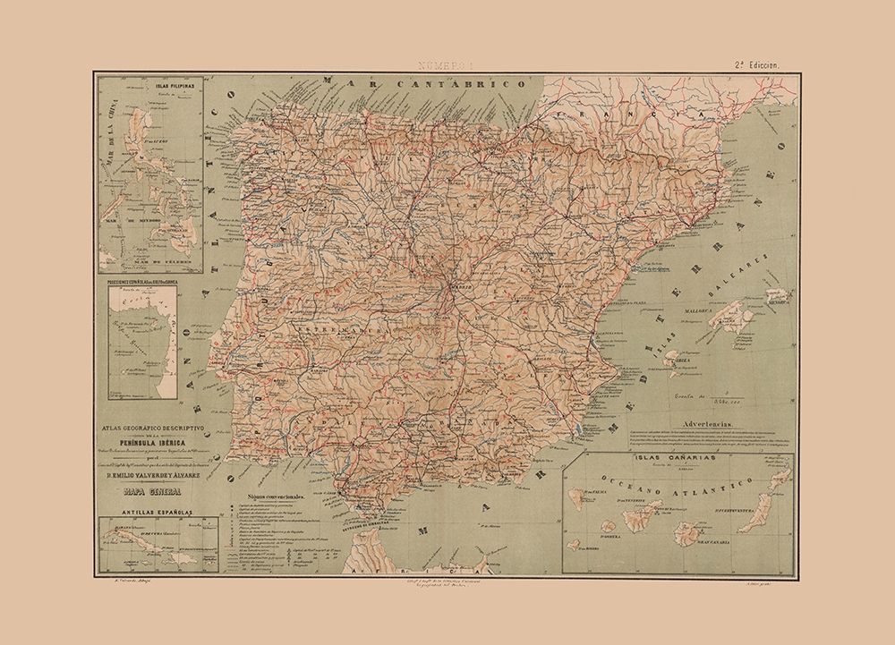 Iberian Peninsula Portugal Spain - Valverde 1880 art print by Valverde for $57.95 CAD