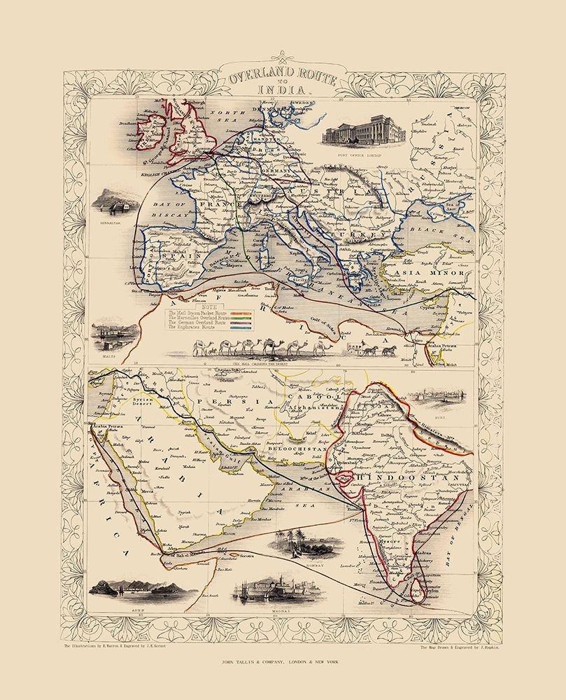 Overland Route To India - Tallis 1851 art print by Tallis for $57.95 CAD