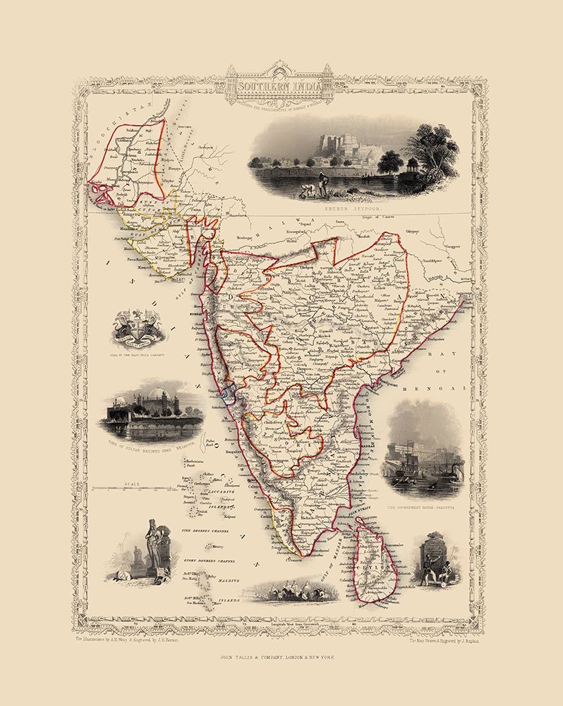 Southern India Sri Lanka - Tallis 1851 art print by Tallis for $57.95 CAD