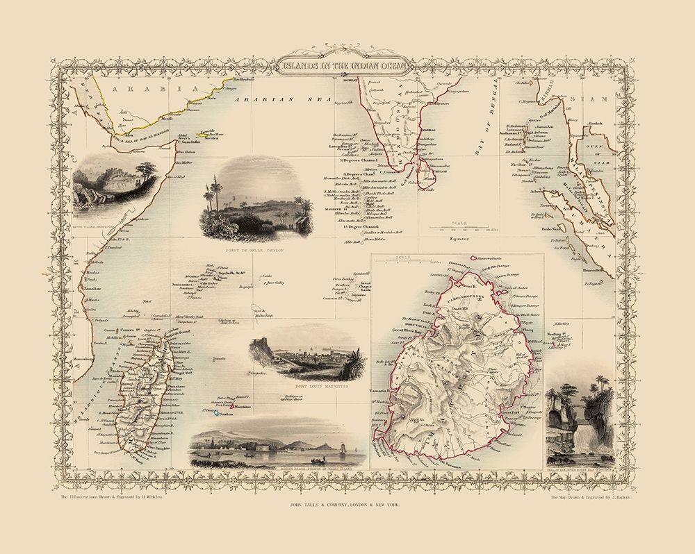 Indian Ocean Islands - Tallis 1851 art print by Tallis for $57.95 CAD