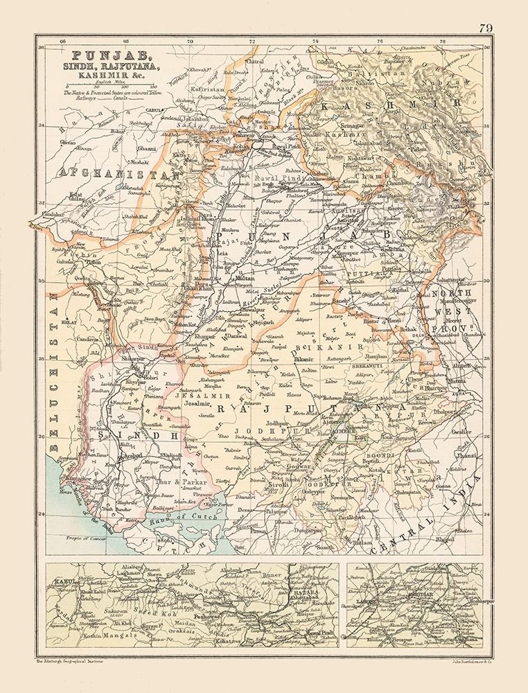 Northwest India Pakistan - Bartholomew 1892 art print by Bartholomew for $57.95 CAD