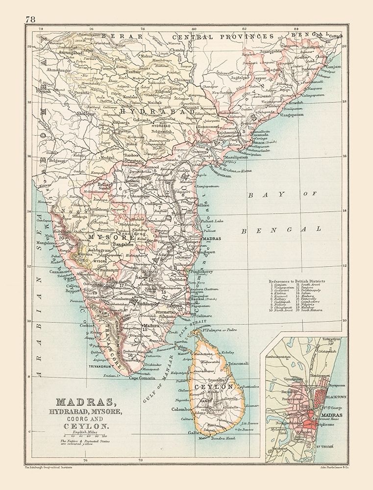 Southern India - Bartholomew 1892 art print by Bartholomew for $57.95 CAD