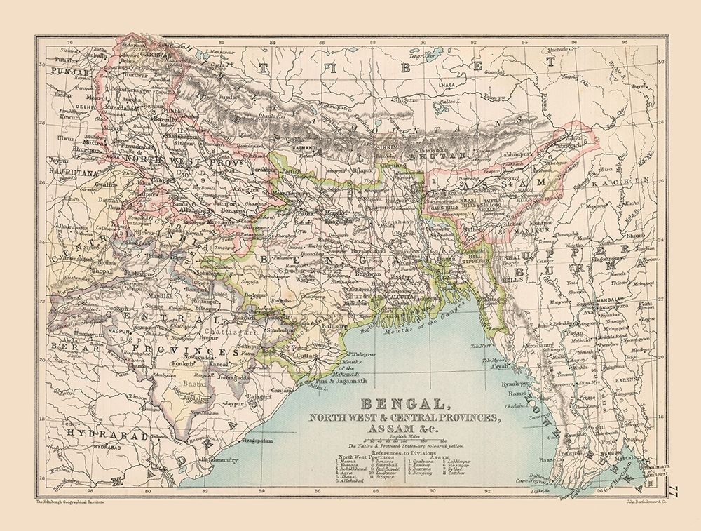 Bengal Region India - Bartholomew 1892 art print by Bartholomew for $57.95 CAD