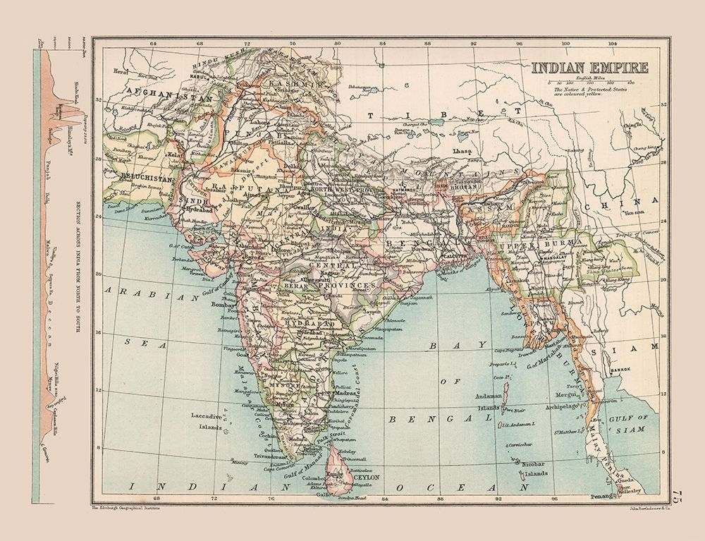 Indian Empire India Sri Lanka - Bartholomew 1892 art print by Bartholomew for $57.95 CAD