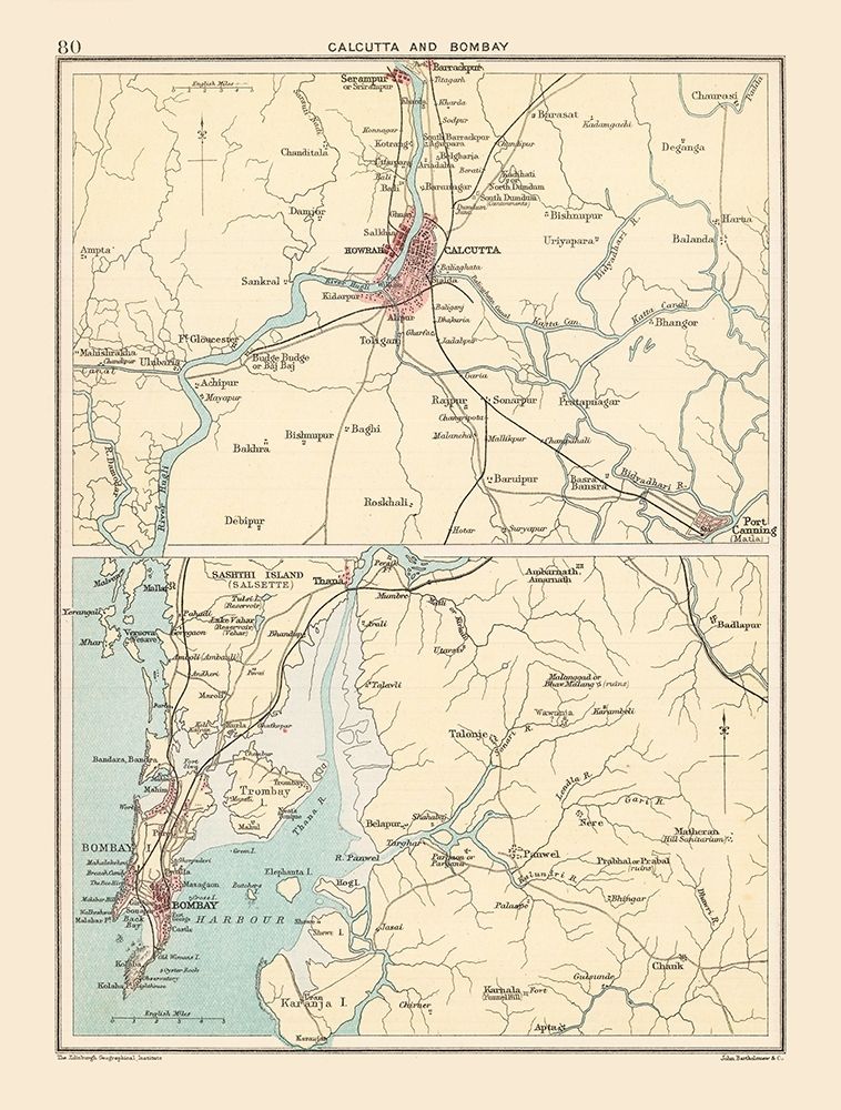 Calcutta Bombay India - Bartholomew 1892 art print by Bartholomew for $57.95 CAD