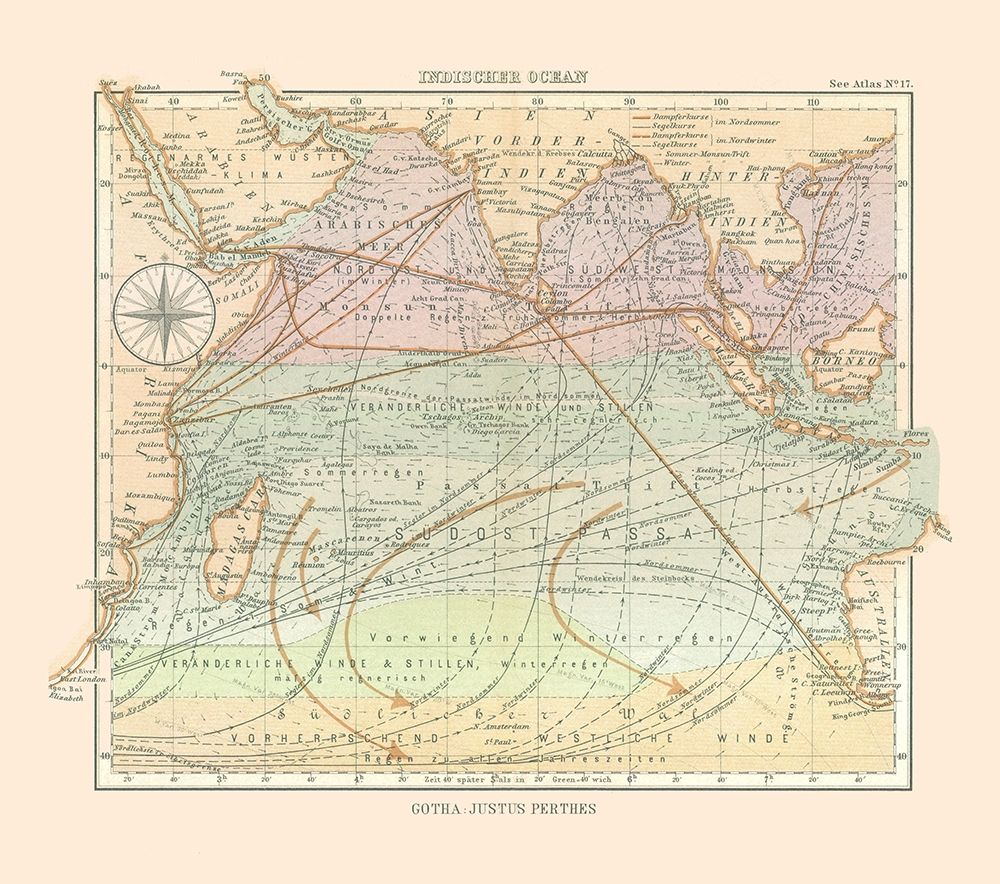 Asia Indian Ocean - Perthes 1914 art print by Perthes for $57.95 CAD
