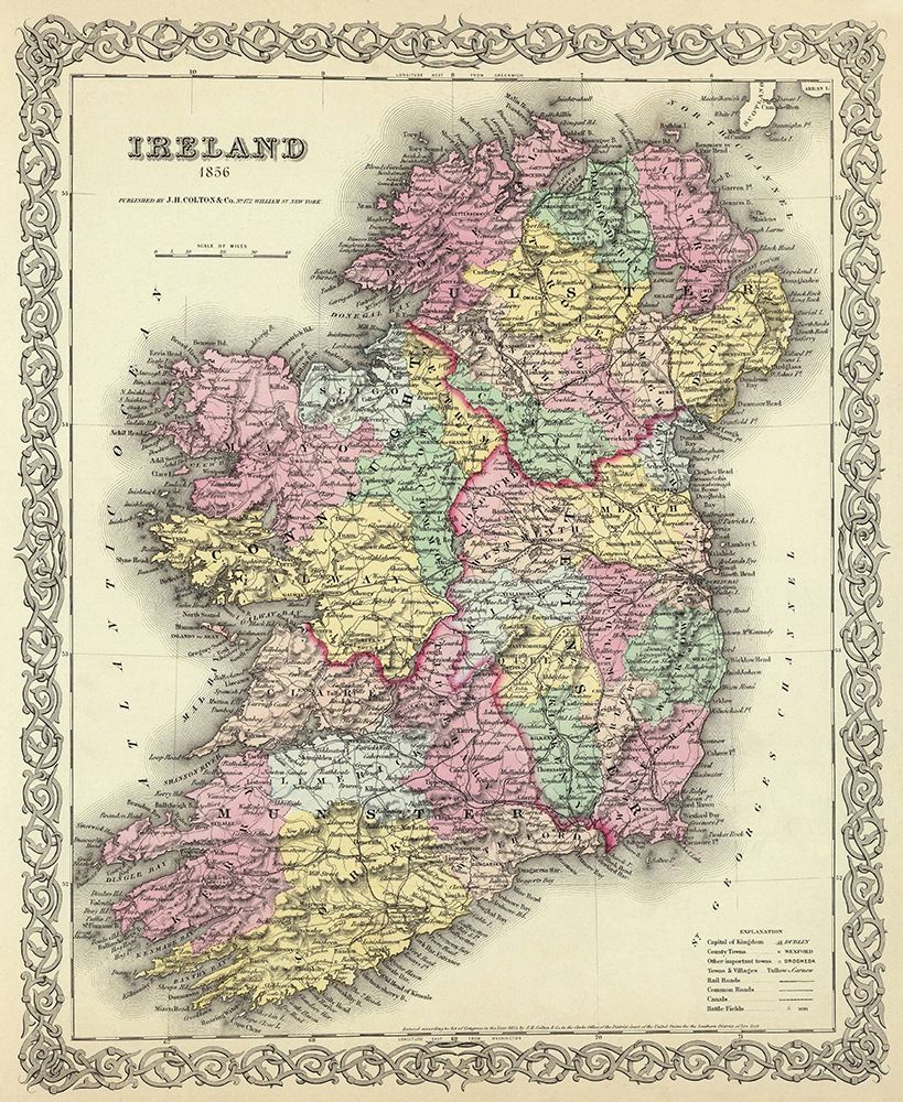 Ireland - Colton 1856 art print by Colton for $57.95 CAD