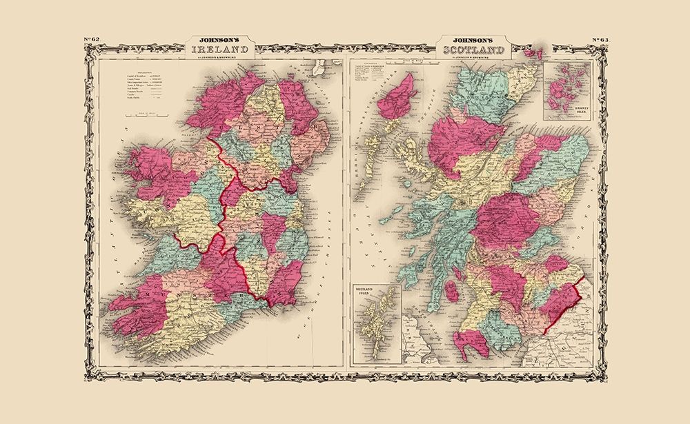 Ireland Scotland - Johnson 1860 art print by Johnson for $57.95 CAD