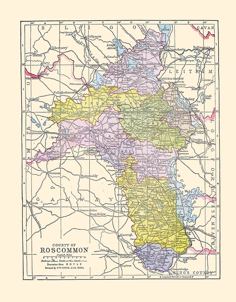 Roscommon County Ireland - Bartholomew 1882 art print by Bartholomew for $57.95 CAD