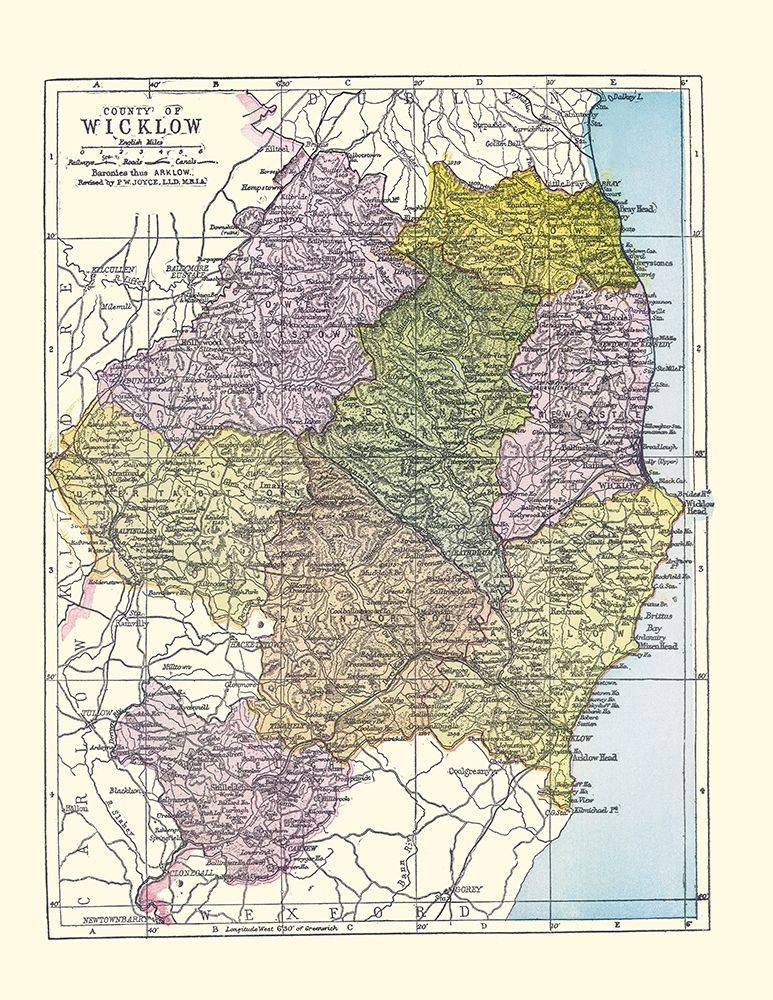 Wicklow County Ireland - Bartholomew 1882 art print by Bartholomew for $57.95 CAD