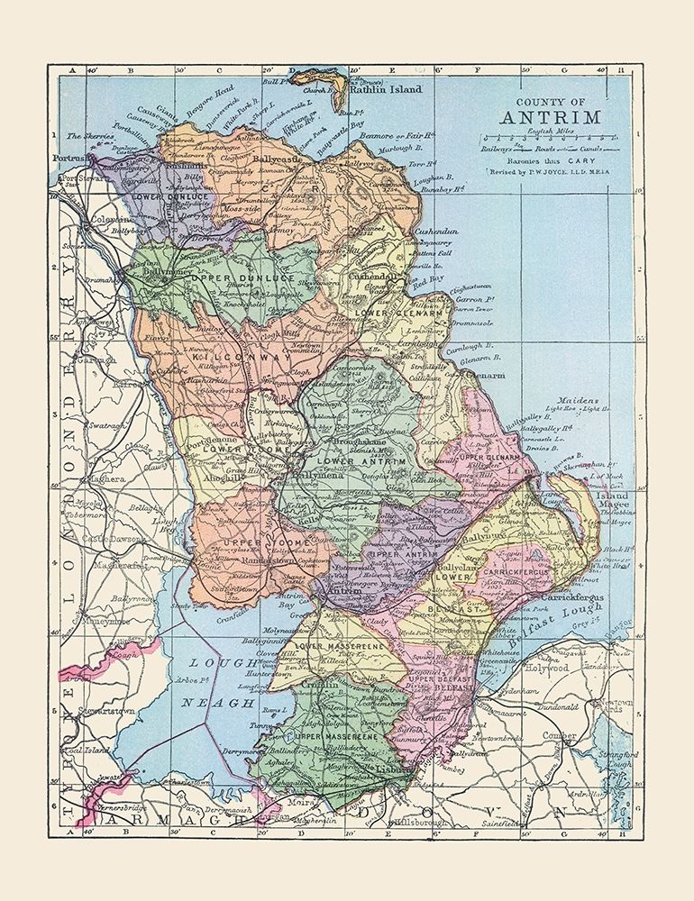 Antrim County Ireland - Bartholomew 1882 art print by Bartholomew for $57.95 CAD